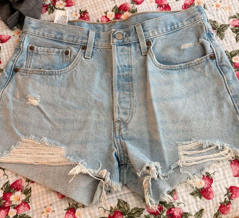 Levi's 501 Original Fit High-Rise Distressed Cutoff Denim Shorts